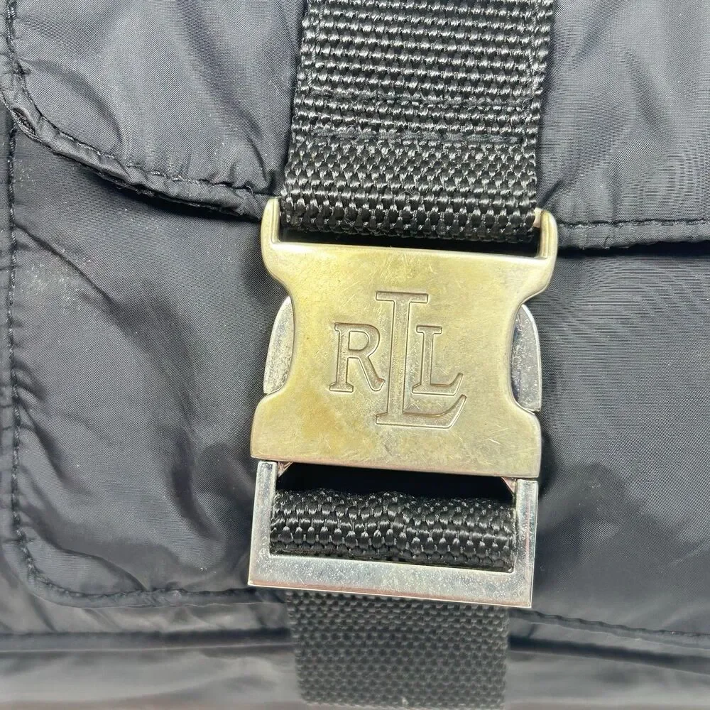 Vintage Y2K Ralph Lauren LRL Hobo Bag Black Nylon Shoulder Handbag Front Buckle